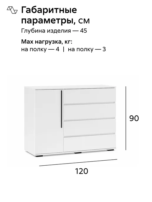 НОНТОН Норд Комод (Белый глянец), белый, фото 2