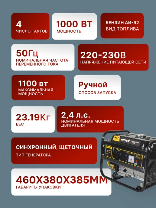 Генератор бензиновый 1.1 кВт HT1000L — фото 2
