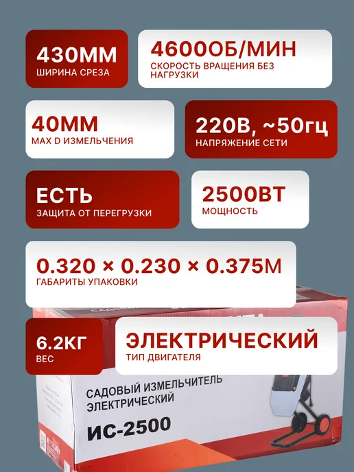 Измельчитель садовый для веток электрический ИС-2500 — фото 2