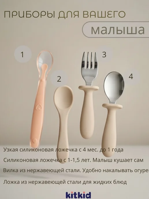 KitKid Набор детской посуды для кормления силиконовый, вариант, фото 4