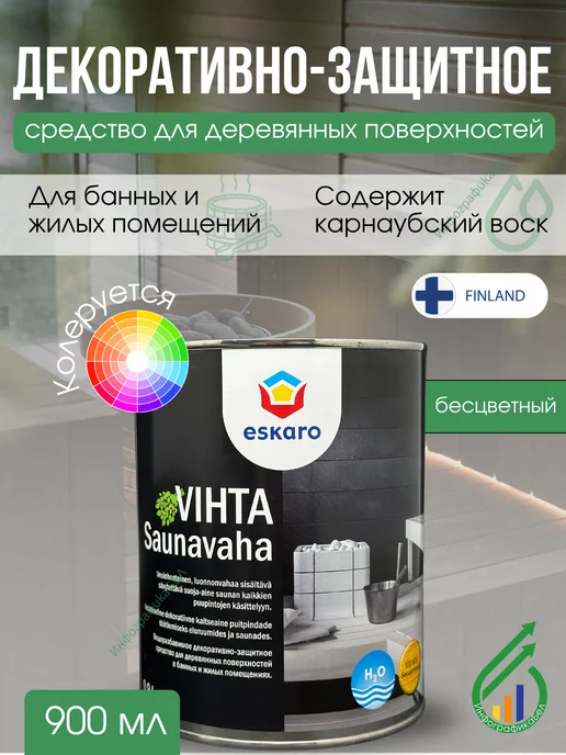Eskaro Декоративно-защитное средство Saunavaha Vihta 900мл, 900 мл