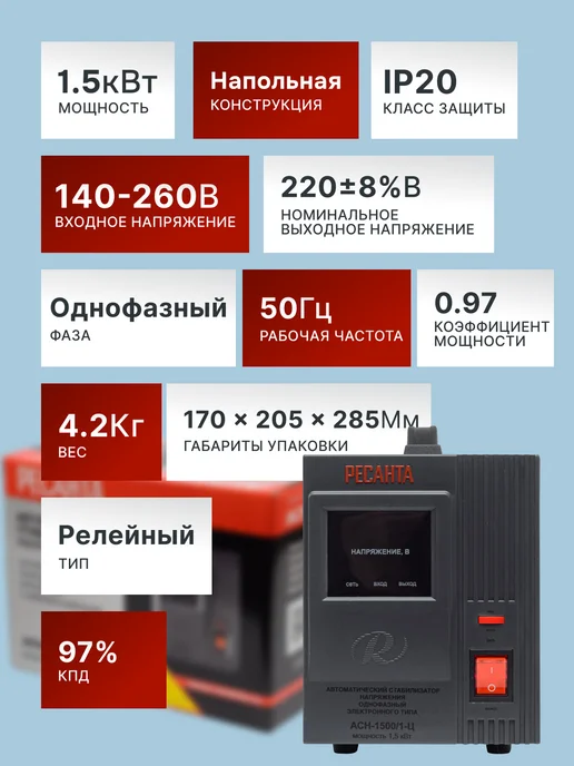 Стабилизатор напряжения 220В для дома АСН 1500/1-Ц — фото 2