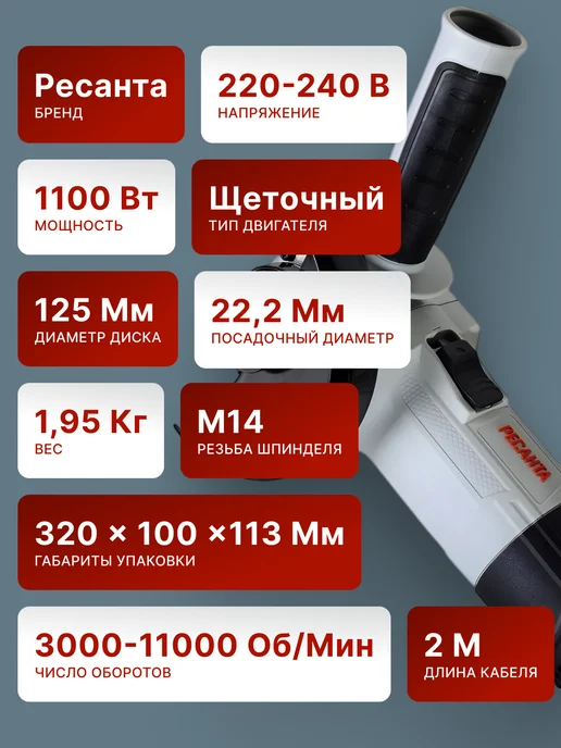 Шлифовальная машинка угловая болгарка УШМ125/1100Э — фото 2