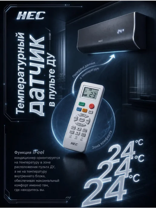 Hec Сплит-система инверторная Design 12 на 35 кв.м Wi-Fi, черный, фото 2