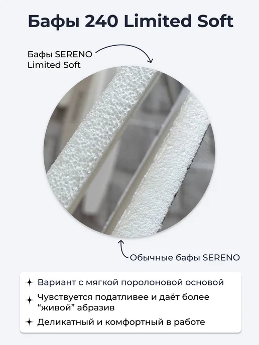 SERENO Бафы для пилочного маникюра SOFT 240 грит 25 штук, белый, фото 4