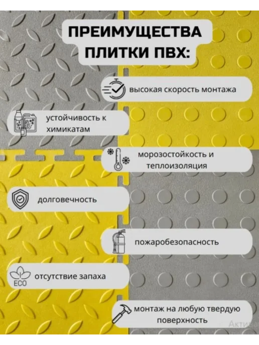 moonfloor Модульная плитка ПВХ черная напольное покрытие 25х25, желтый, фото 5