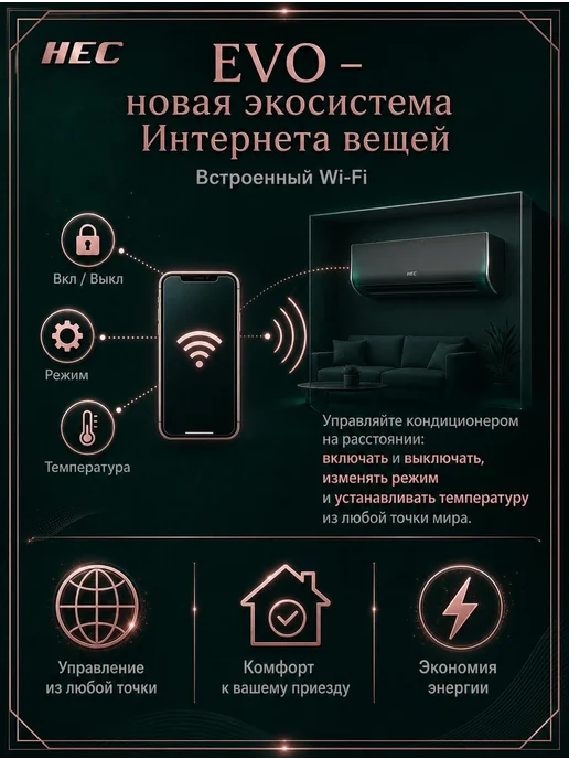Hec Сплит-система Design 09 на 30 кв.м Wi-Fi, черный, фото 7