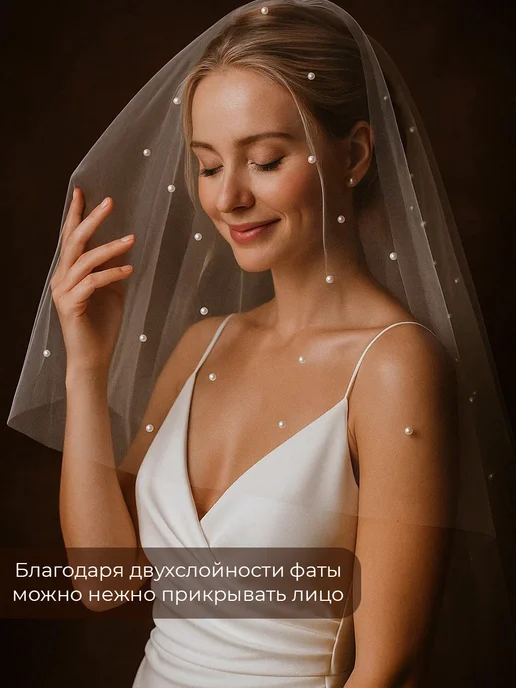 Фата с жемчугом белая на гребне, белый, фото 6