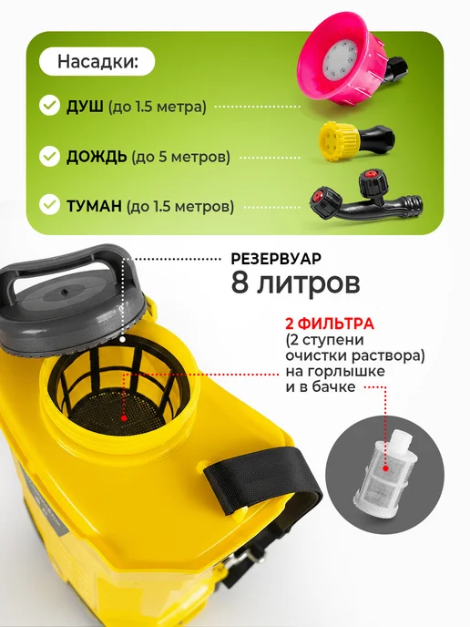 ПОЛЕСАД Опрыскиватель аккумуляторный садовый 8 литров, 8 л, фото 7
