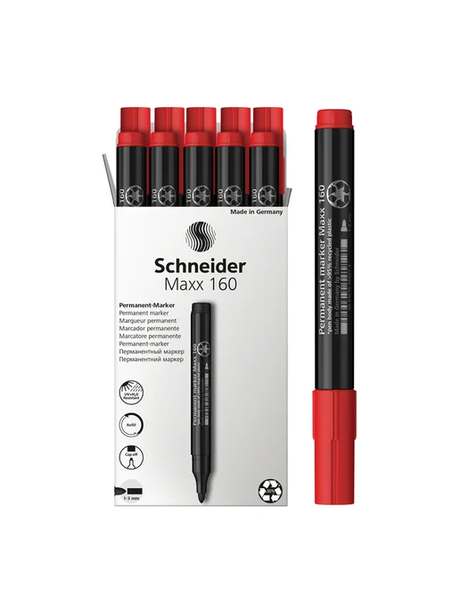 Маркер перманентный Schneider "Maxx 160" синий, пулевидный, красный, фото 5