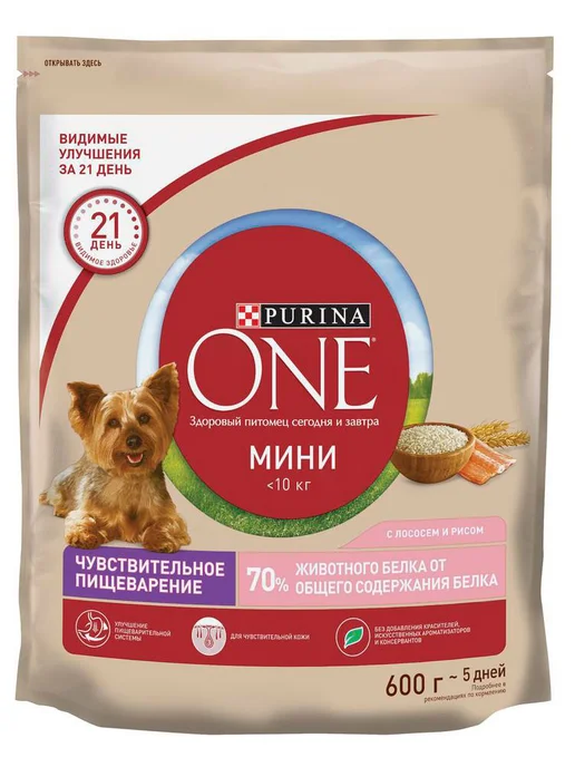 Сухой корм purina One для собак, лосось, 0,6 кг