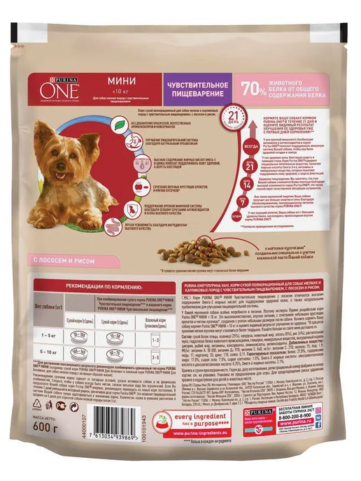 Сухой корм purina One для собак, лосось, 0,6 кг, фото 2