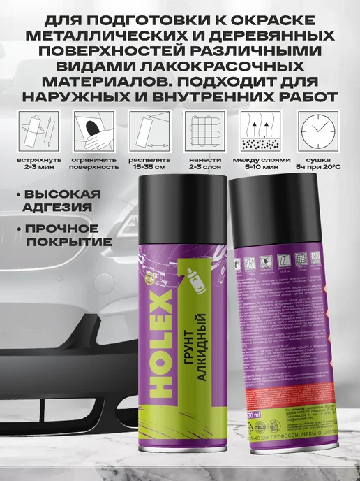 Holex Грунт алкидный для автомобиля универсальный, черный, фото 2