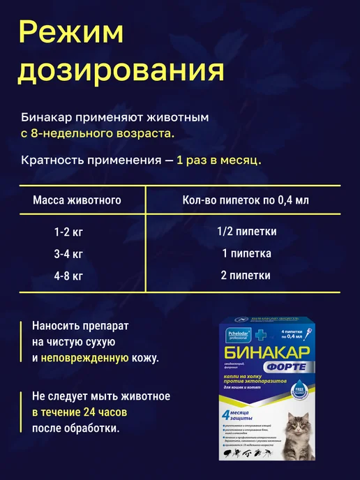 Пчелодар Бинакар Форте капли от блох и клещей для кошек, 4×0,4мл, 4x0.4, 0,4 мл, фото 7
