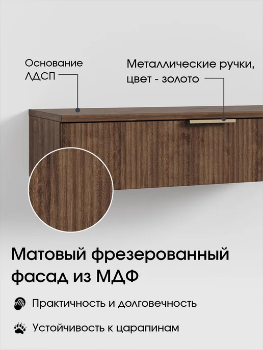 StroyKa Туалетный столик подвесной с ящиками консоль Белый матовый, желтый, фото 2