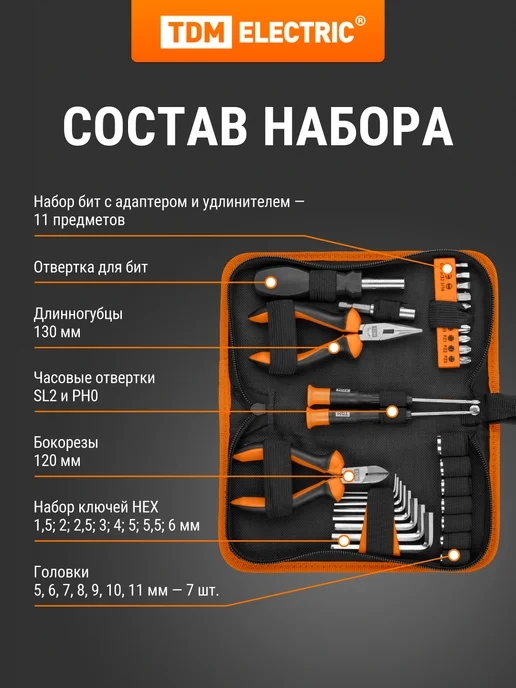 TDM Electric Слесарный набор №5, 31 предмет, тканевый чехол, Гранит TDM, черный, фото 2