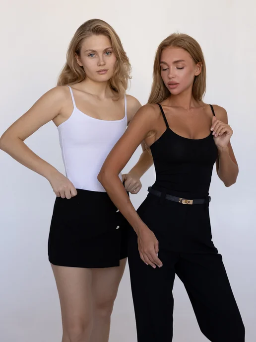 Luxury Top Комплект топ майка скимс на бретелях, черный, фото 4