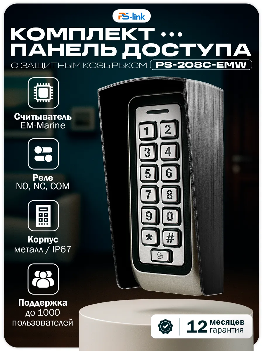 Комплект панели доступа+козырек 208C-EMW (Черный)