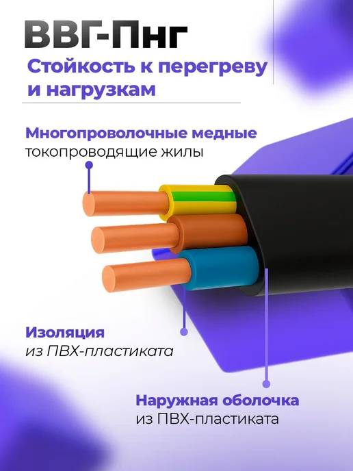 Силовой кабель ВВГ-Пнг(A)-LS 3x1,5, 15 метров, 3x1.5, 15 м, фото 2