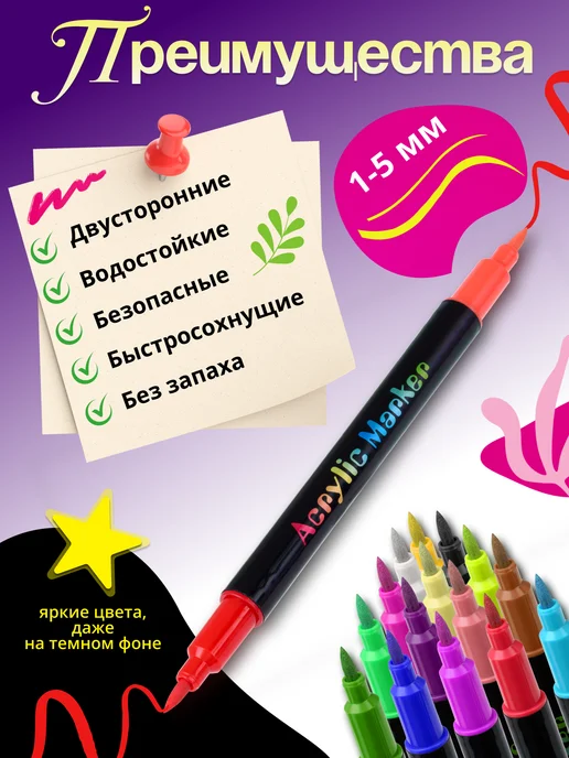 Kanzio Акриловые маркеры набор 48 цветов для рисования и скетчинга, 96 цв., фото 3