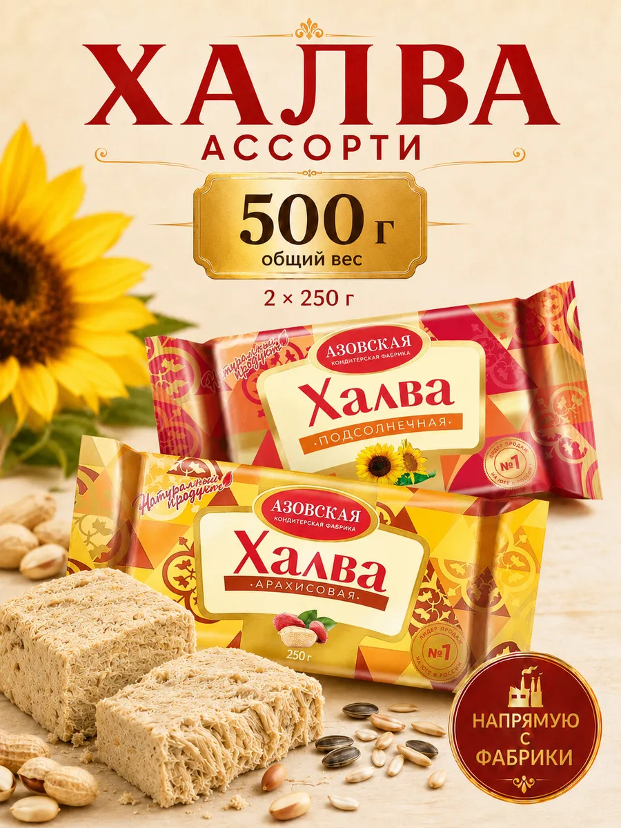 Халва арахисовая и подсолнечная натуральная ассорти