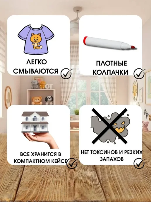 Homiya Фломастеры 24 цвета на водной основе, смываемые и безопасные, 24 цв., фото 3