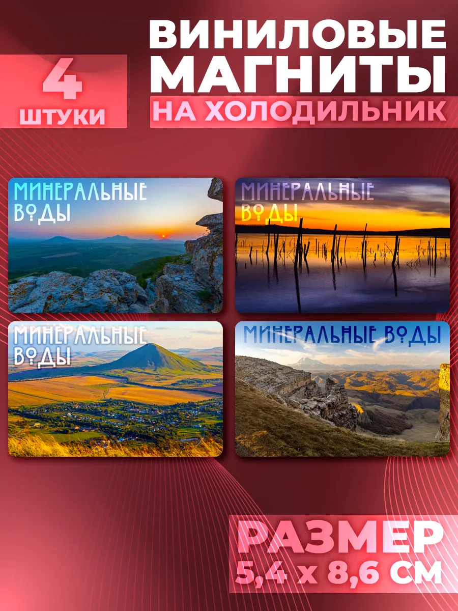 Магниты Минеральные воды. 4 шт размером 5,4*8,6 см.