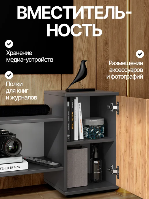Мебельная фабрика 1+1 Тумба под телевизор напольная белая 170 см с дверцами лофт, вариант, фото 4