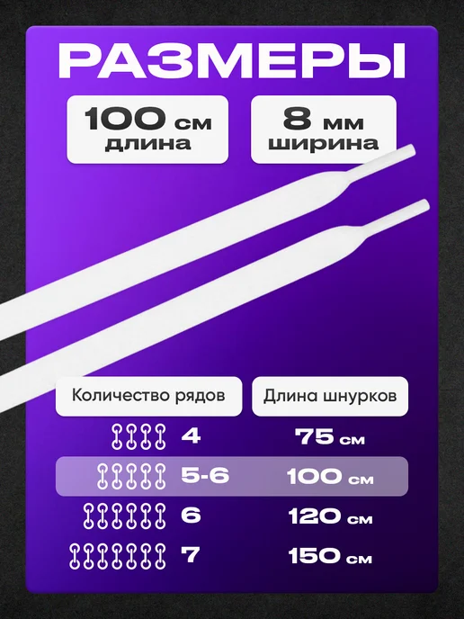 Шнурки белые 100 см 1 пара, белый, фото 2