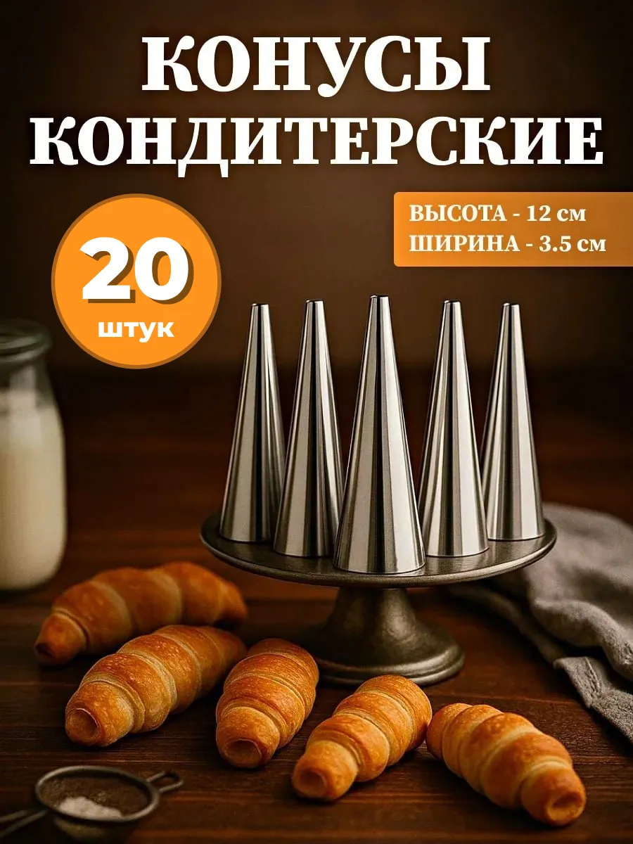 Форма для трубочек конус кондитерские металлические 20 шт