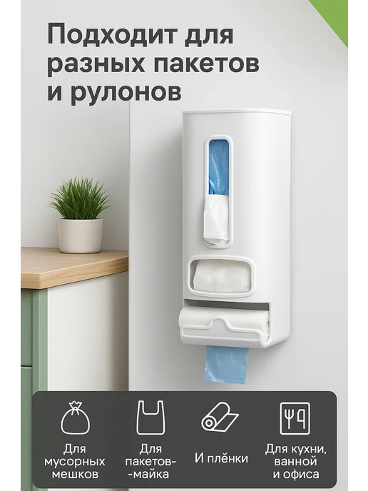 Органайзер держатель для пакетов на кухню подвесной, белый, фото 2