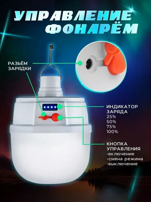 Фонарь для кемпинга светодиодный аккумуляторный солнечный, белый, фото 5