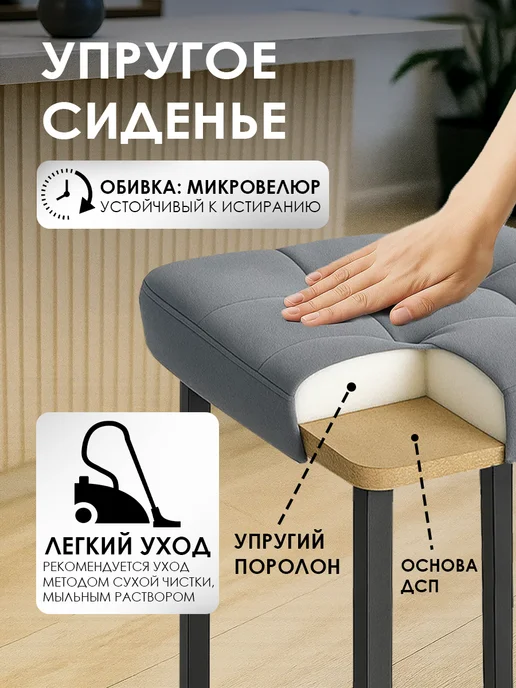 SkanDy Factory Барный стул для кухни мягкий 80 см - 2шт, серый, фото 4
