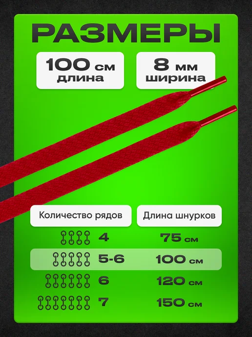 Шнурки белые 100 см 1 пара, красный, фото 2