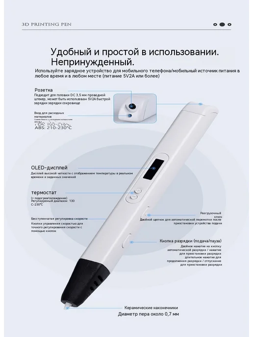 3D-ручка для высокотемп стерео-рисования, белый, фото 8