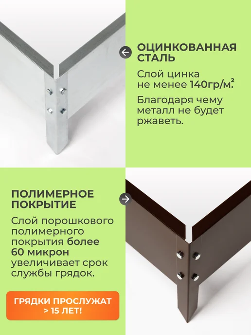 СИБГРЯДКИ Грядки оцинкованные высокие 2м*1м, h 34см, 2 м, 1 м, фото 7