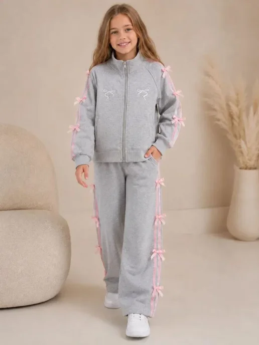 kidsландия Спортивный костюм на молнии модный для подростков, серый, фото 2