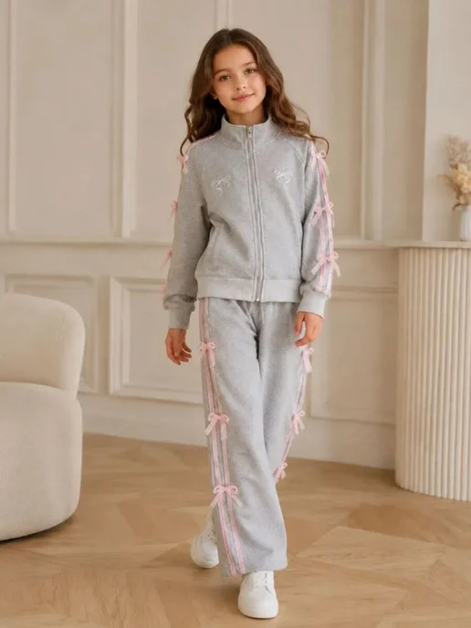 kidsландия Спортивный костюм на молнии модный для подростков, серый, фото 5