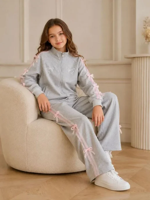 kidsландия Спортивный костюм на молнии модный для подростков, серый, фото 6