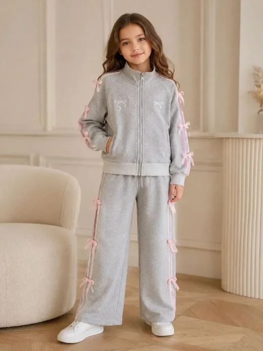 kidsландия Спортивный костюм на молнии модный для подростков, серый, фото 7
