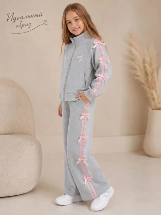 kidsландия Спортивный костюм на молнии модный для подростков, серый, фото 8