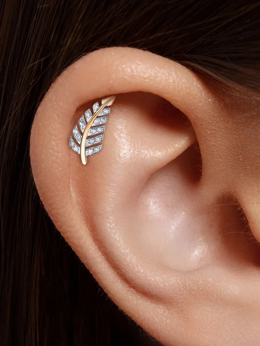 Vesna jewelry Лабрет пирсинг одиночная серьга в ухо золото 585 бриллианты, золотой, фото 4