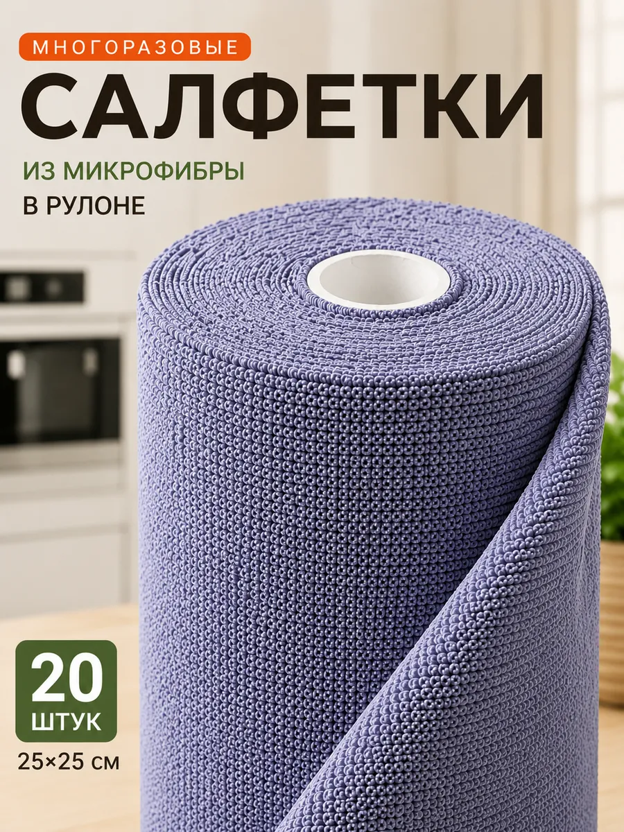 Универсальные салфетки из микрофибры для кухни и дома 20 шт