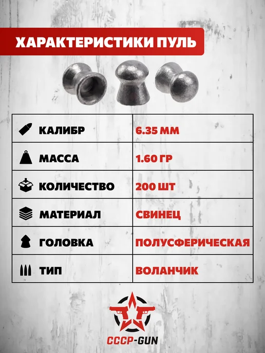 APOLO Пули пневматические Domed 6.35 мм (200 шт, 1.6 г), 200 шт, 1,6 г, фото 2