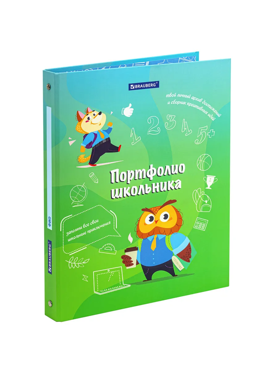 Папка-портфолио школь ОТЛИЧНИК 4 кольца 20 файлов 10 вкладыш