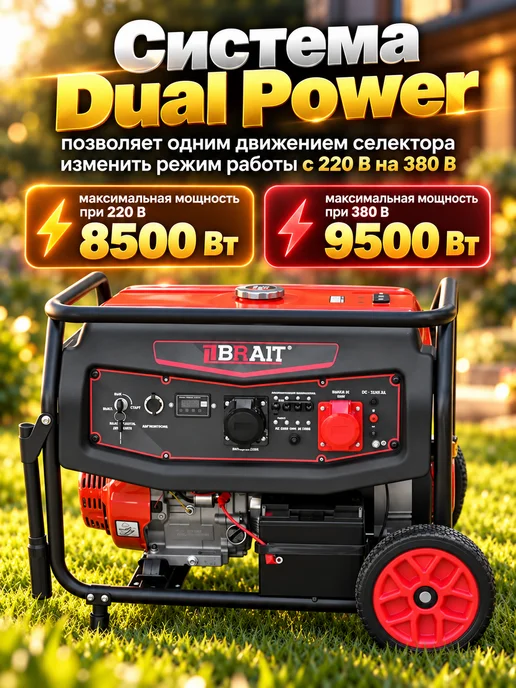 BRAIT Генератор бензиновый BR13000VE2 бензогенератор, 25 л, фото 2