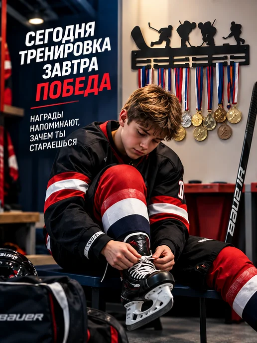 МК Металл Медальница металлическая держатель для медалей хоккей, черный, фото 4