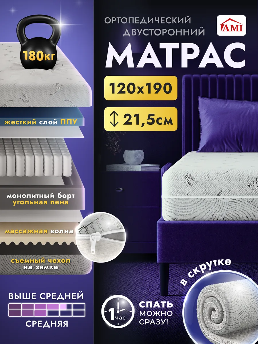 Матрас 120х190 на кровать пружинный ортопедический