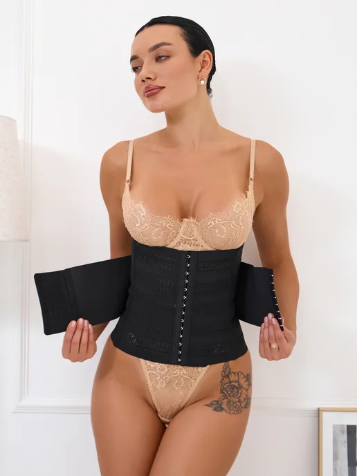 HALVA corsets Корсет утягивающий для похудения пояс компрессионный, черный, фото 4