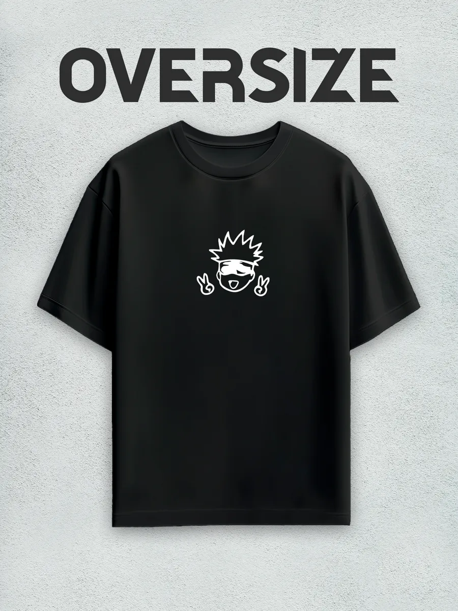 Футболка оверсайз с чб принтом аниме магическая битва Сатору